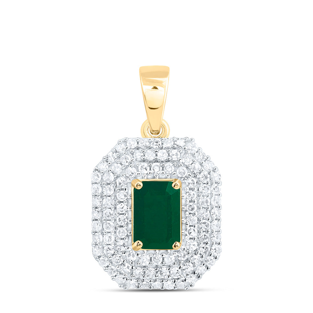 14K Yellow Or White Gold 1/3Cttw Natural Diamond Cn 6X4Mm Emerald Pendant