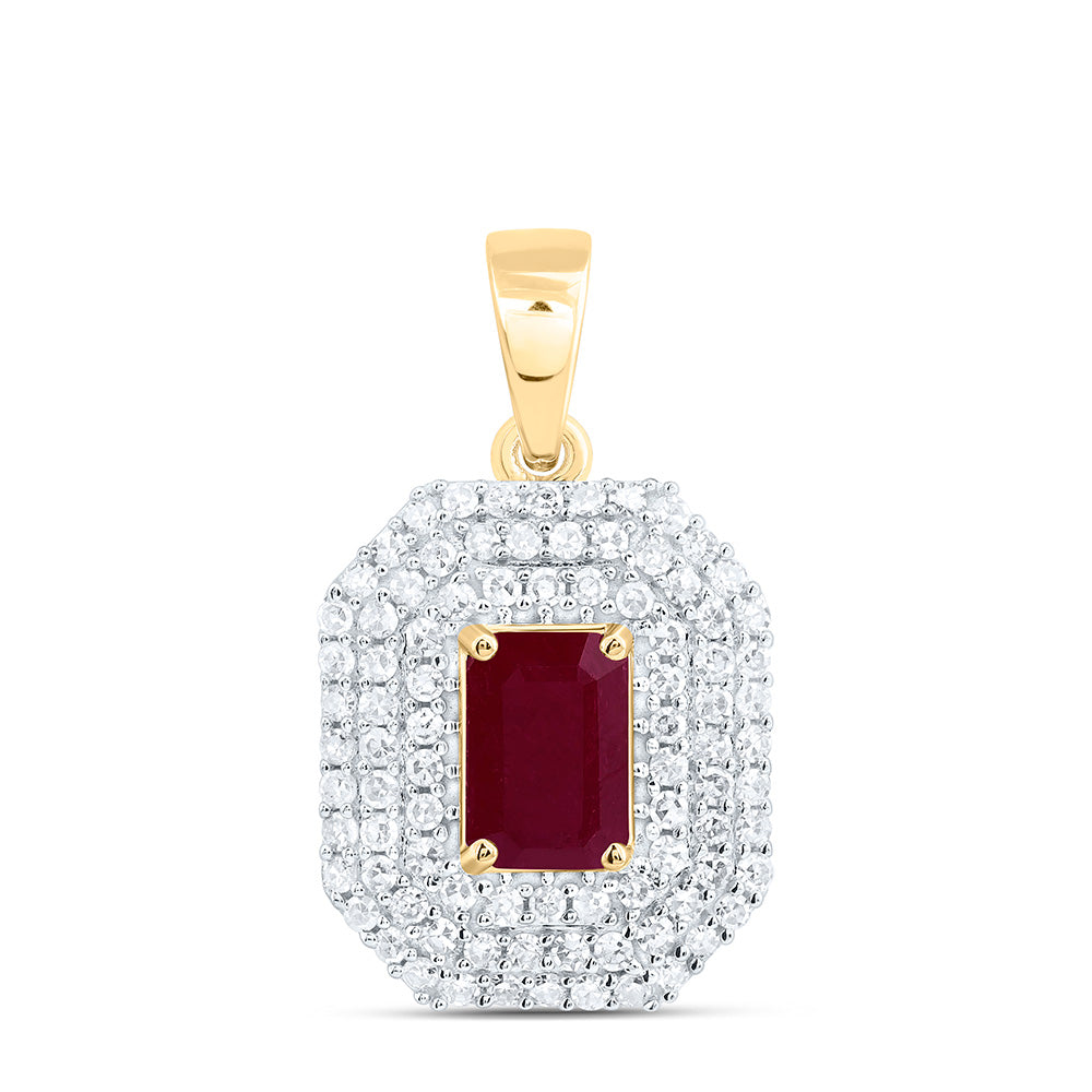 14K Yellow Or White Gold 1/3Cttw Natural Diamond Cn 6X4Mm Emerald Pendant