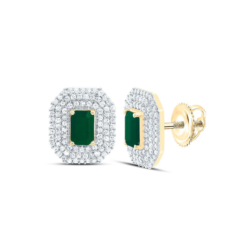 14K Yellow Gold 5/8Cttw Natural Diamond Cn 1 1/4Ct-Emerald shape Emerald Natural Gem Earring