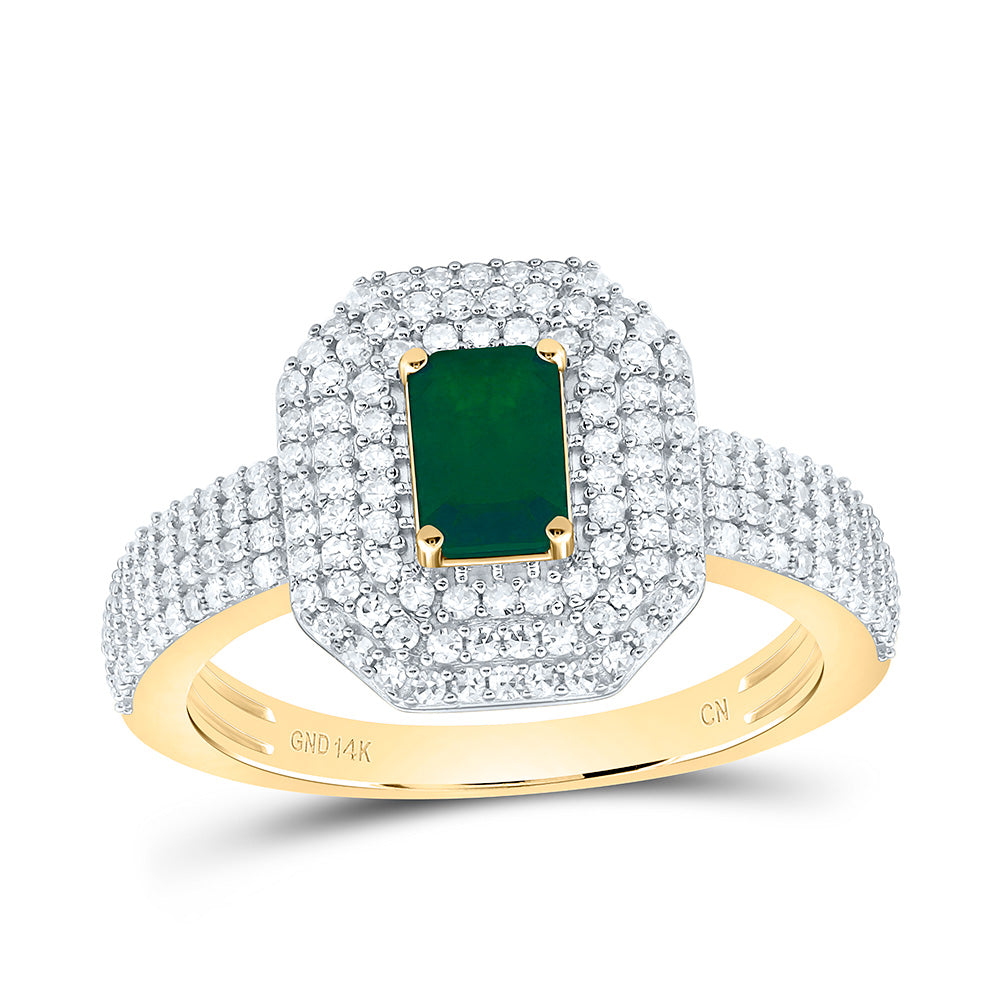 14K Yellow Or White Gold 1/2Cttw Natural Diamond Cn 6X4Mm Emerald Ring