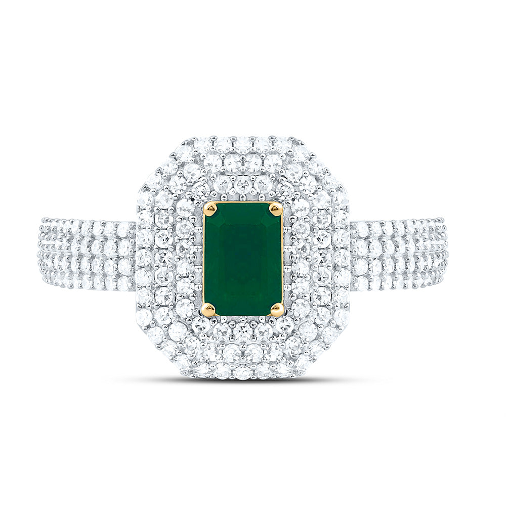 14K Yellow Or White Gold 1/2Cttw Natural Diamond Cn 6X4Mm Emerald Ring