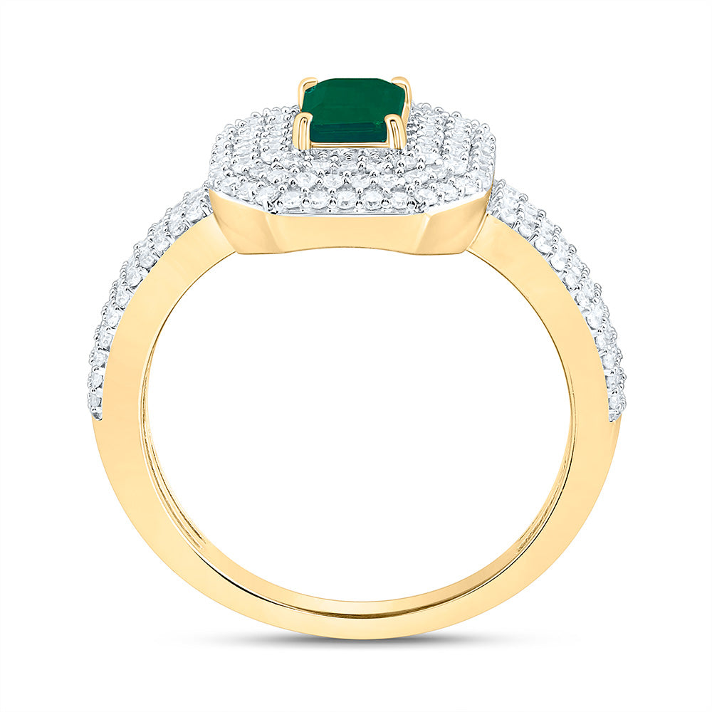 14K Yellow Or White Gold 1/2Cttw Natural Diamond Cn 6X4Mm Emerald Ring