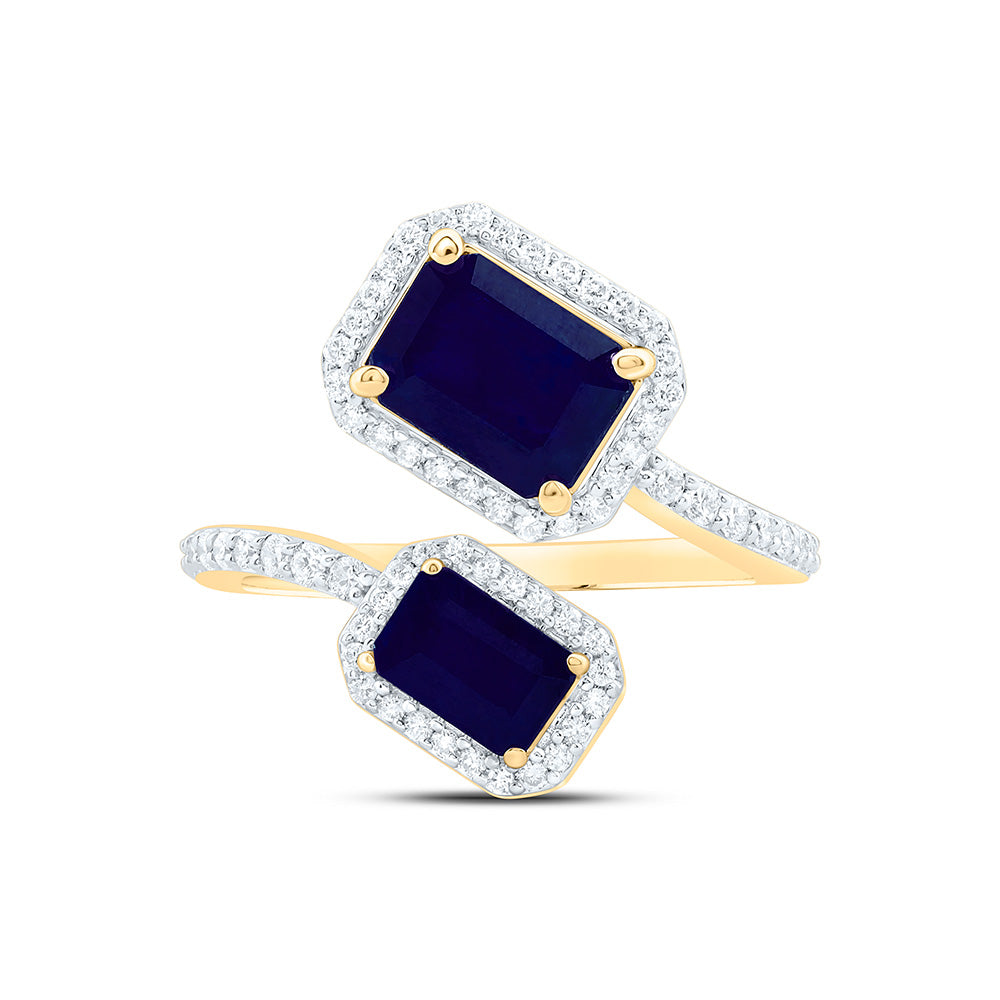 14K Yellow Or White Gold 3/8Cttw Natural Diamond Emerald Shaped Gem Ring