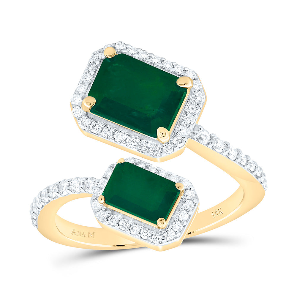 14K Yellow Or White Gold 3/8Cttw Natural Diamond Emerald Shaped Gem Ring