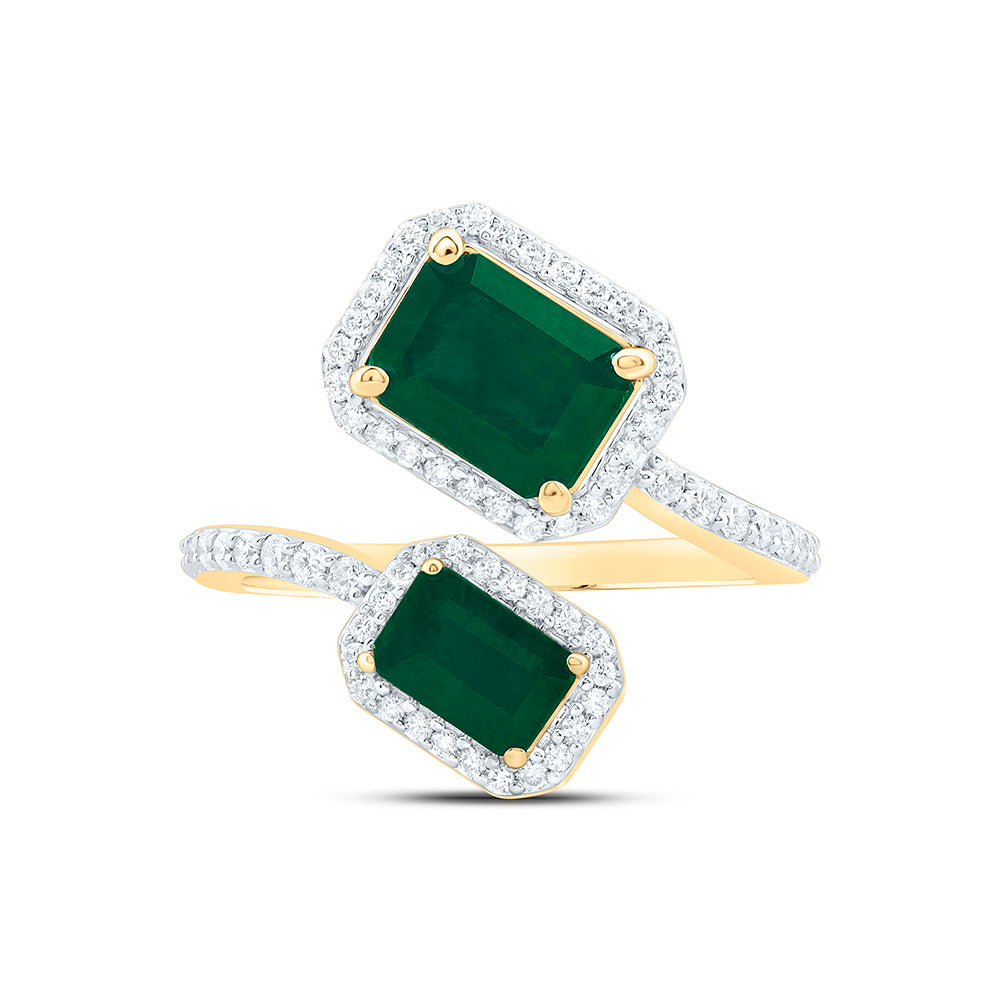 14K Yellow Or White Gold 3/8Cttw Natural Diamond Emerald Shaped Gem Ring