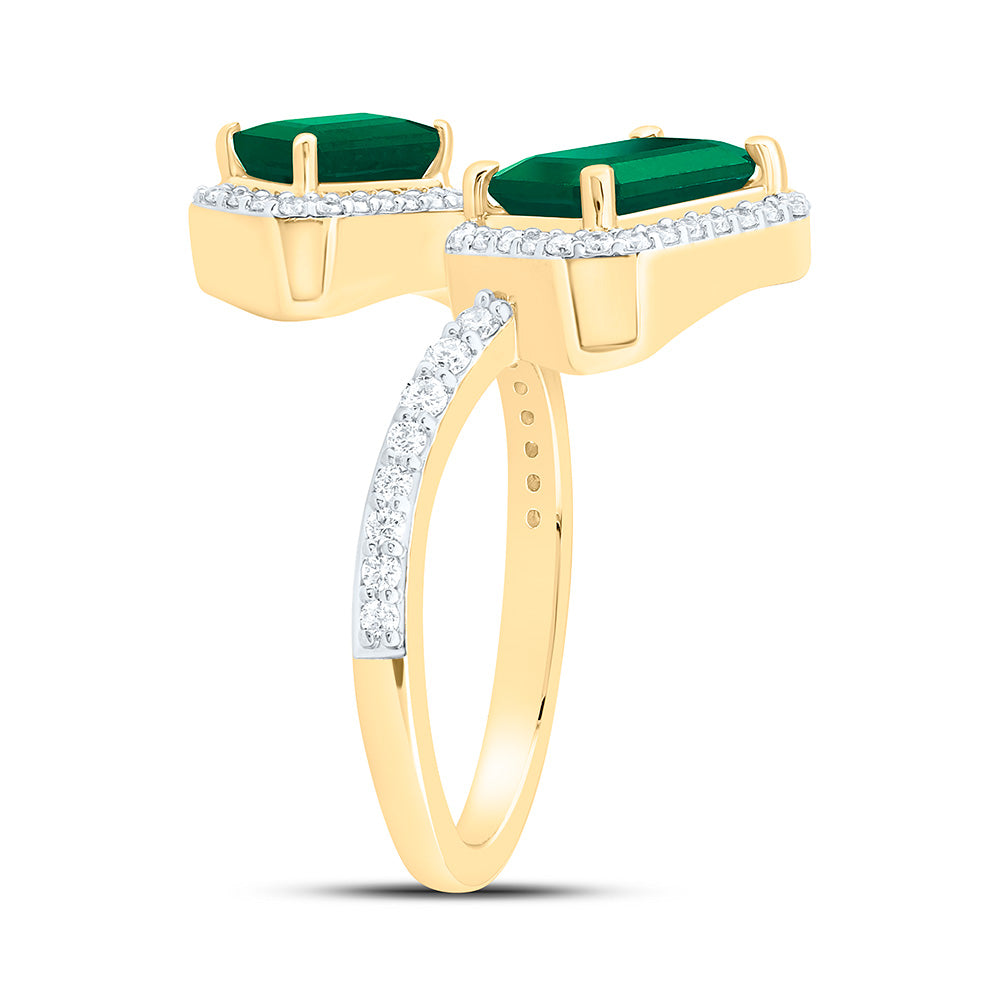 14K Yellow Or White Gold 3/8Cttw Natural Diamond Emerald Shaped Gem Ring
