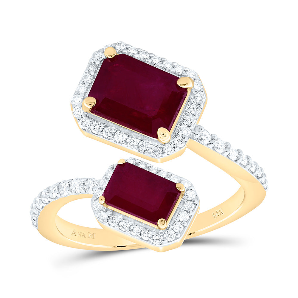 14K Yellow Or White Gold 3/8Cttw Natural Diamond Emerald Shaped Gem Ring