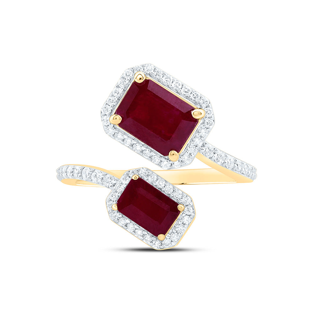 14K Yellow Or White Gold 3/8Cttw Natural Diamond Emerald Shaped Gem Ring