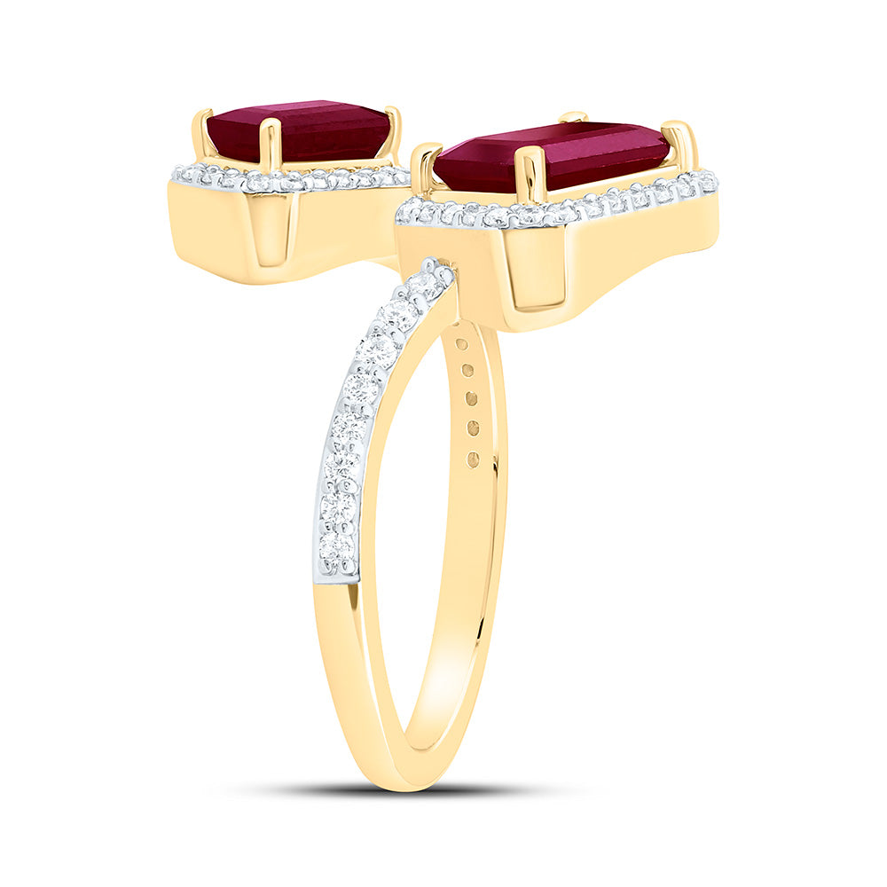 14K Yellow Or White Gold 3/8Cttw Natural Diamond Emerald Shaped Gem Ring