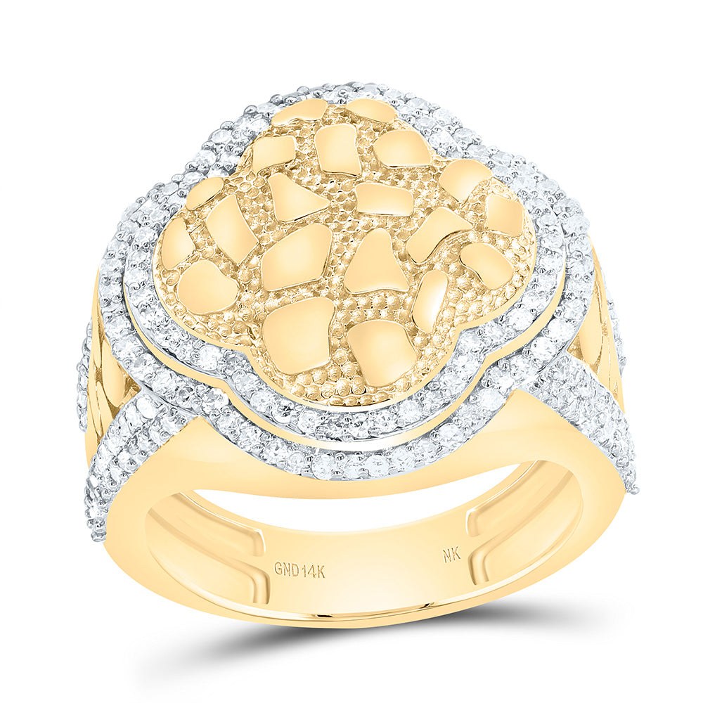 14K Yellow Gold 3/4Cttw Natural Diamond Fashion Nugget Clover Ring