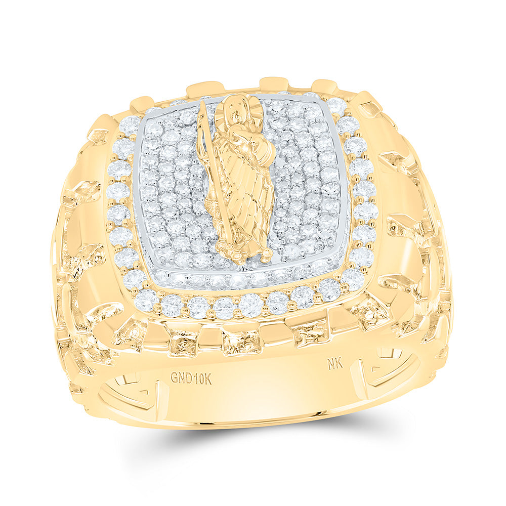 10K Yellow Gold 1 Cttw Natural Diamond Nk Nugget Mens Bridal Anniversary Wedding Engagement Band Ring