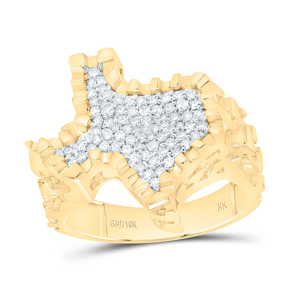 10K Yellow Gold 1/2Ctw Natural Diamond Nugget Texas Mens Ring