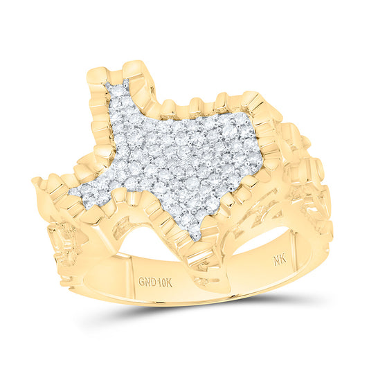 10K Yellow Gold 1/2Ctw Natural Diamond Nugget Texas Mens Ring