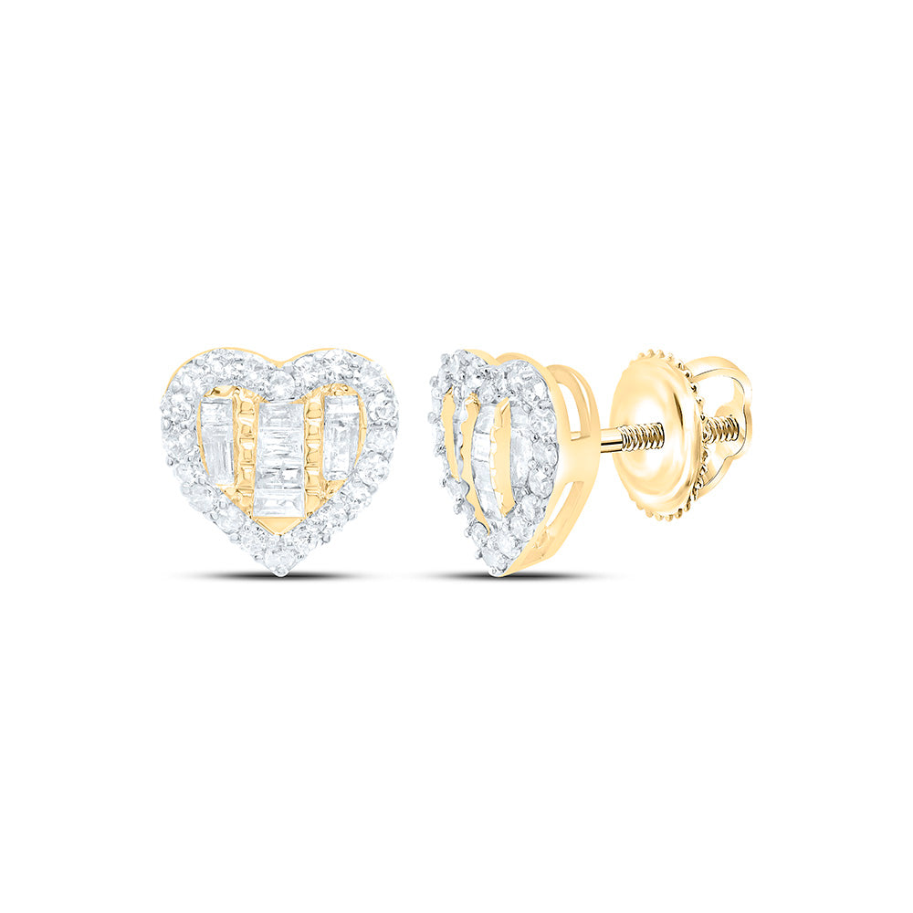 10K Yellow Gold 3/8 Cttw Natural Diamond Heart Earring