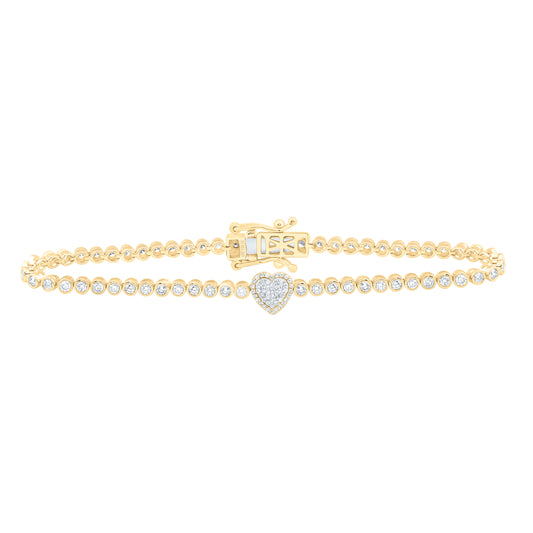 14K Yellow Gold 1 5/8Cttw Natural Diamond Nk Fashion Tennis Heart Bracelet(7Inch)