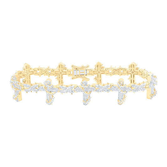 10K Yellow Gold 4 1/5Cttw Natural Diamond Nk Cross Mens Bracelet(8 Inch)