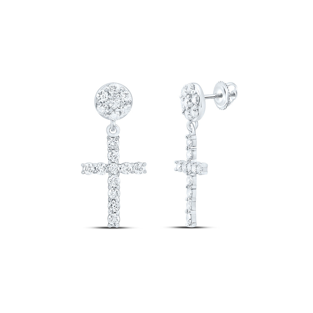 10K Yellow Or White Gold 1Cttw Natural Diamond Nk Fashion Cross Dangling Earring