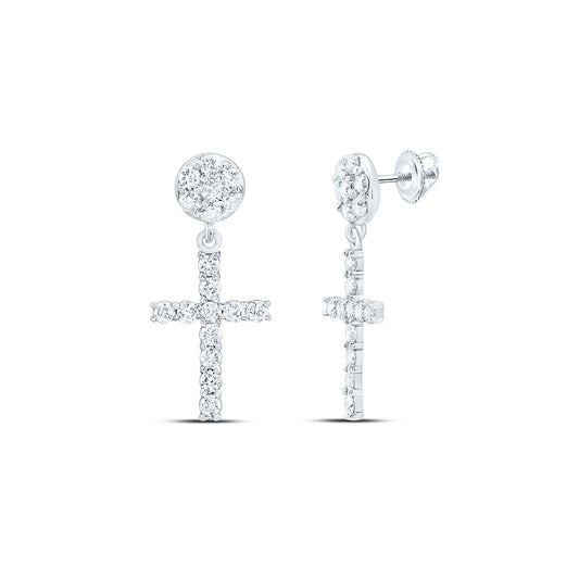 10K Yellow Or White Gold 1Cttw Natural Diamond Nk Fashion Cross Dangling Earring