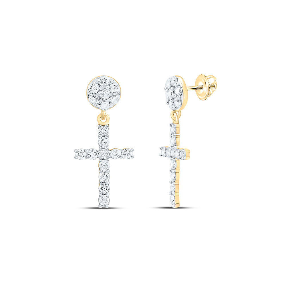 10K Yellow Or White Gold 1Cttw Natural Diamond Nk Fashion Cross Dangling Earring