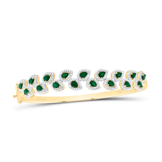 14K Yellow Gold 1Ctw Natural Diamond Ana M 2 1/2 Cttw Pear Emerald Natural Gem Pear Bangle (65X55Mm)