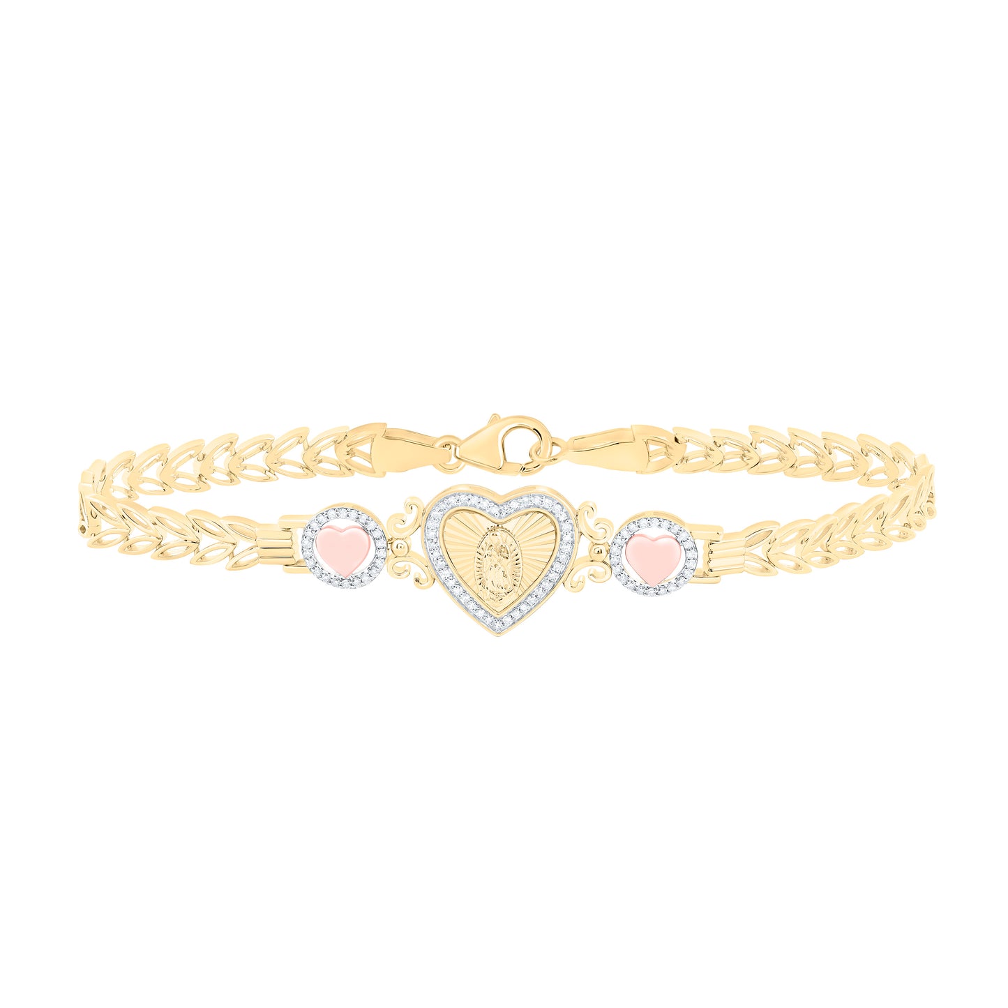 10K Yellow & Rose Gold 1/3Cttw Natural Diamond Nk Fashion Heart Bracelet (7 Inch)