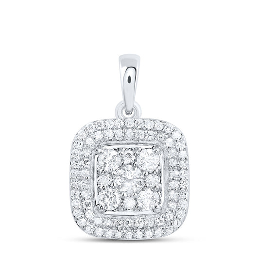 10K White Gold 1/2Cttw Natural Diamond Nk Fashion Cushion Pendant