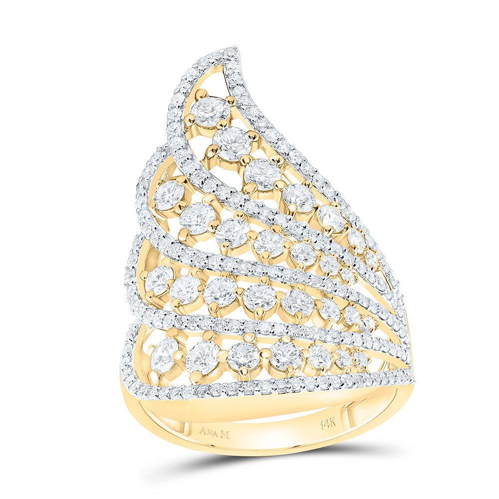 14K Yellow Gold 1 3/4 Cttw Natural Diamond Ana M Fashion Bridal Anniversary Wedding Engagement Band Ring