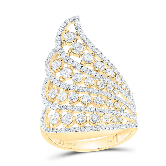 14K Yellow Gold 1 3/4 Cttw Natural Diamond Ana M Fashion Bridal Anniversary Wedding Engagement Band Ring