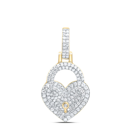 10K Yellow Or White Gold 5/8Ctw Natural Diamond Nk Fashion Heart Lock Pendant