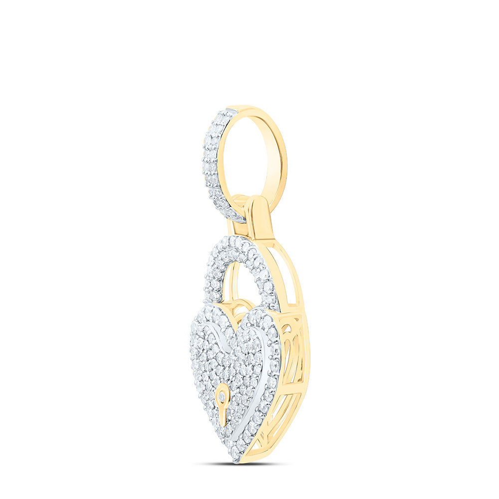 10K Yellow Or White Gold 5/8Ctw Natural Diamond Nk Fashion Heart Lock Pendant