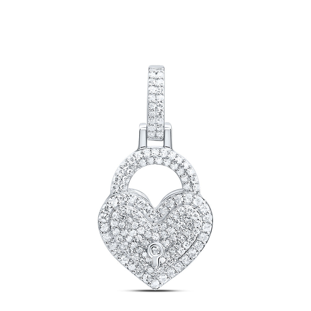 10K Yellow Or White Gold 5/8Ctw Natural Diamond Nk Fashion Heart Lock Pendant