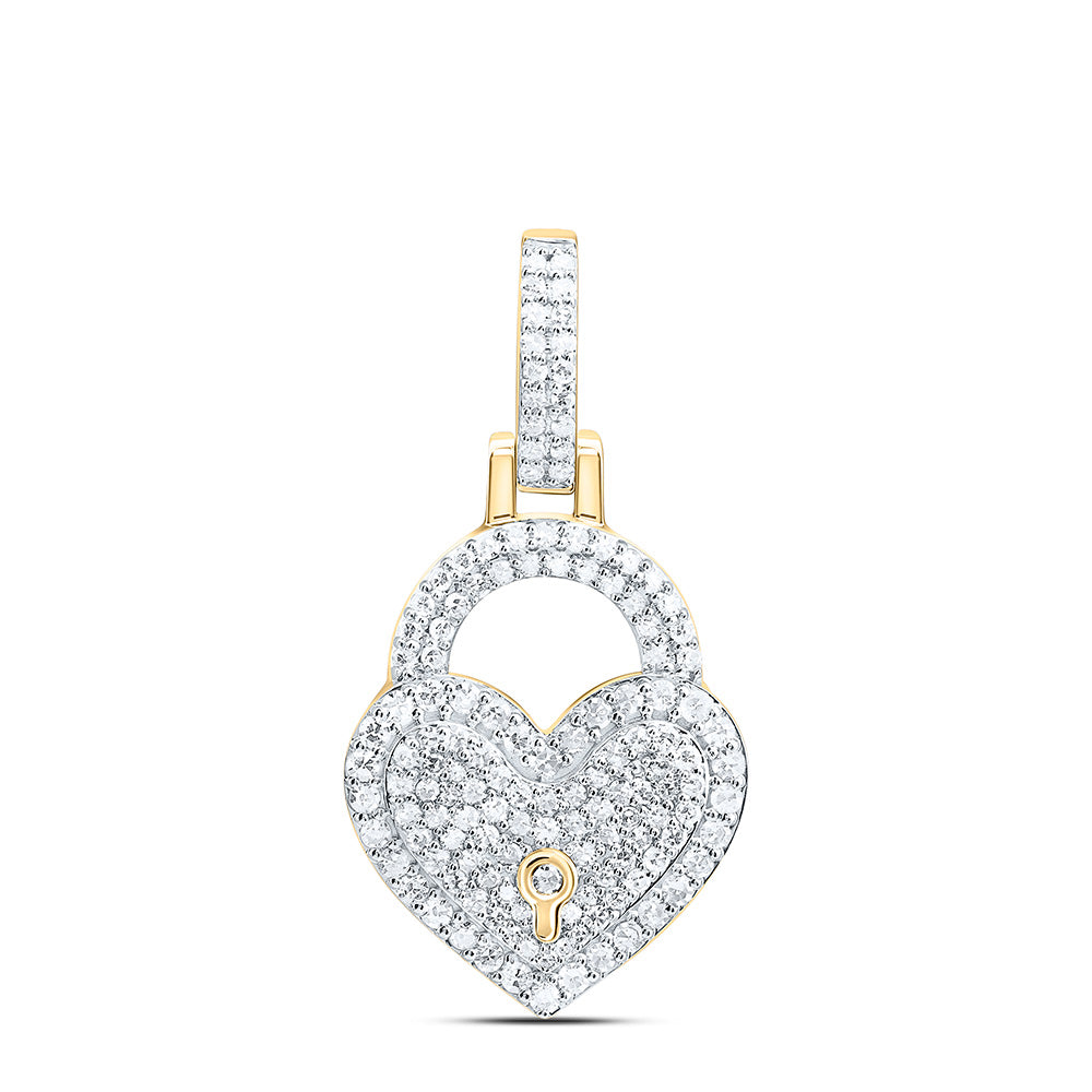 14K Yellow Or White Gold 5/8Ctw Natural Diamond Nk Fashion Heart Lock Pendant