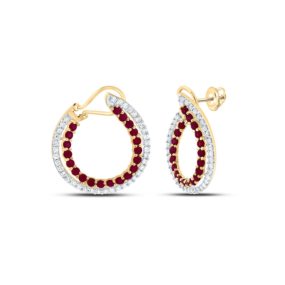 14K Yellow Gold 7/8Cttw Natural Diamond Ana M Round Natural Gem Hoop Earring