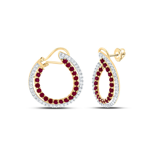 14K Yellow Gold 7/8Cttw Natural Diamond Ana M Round Natural Gem Hoop Earring
