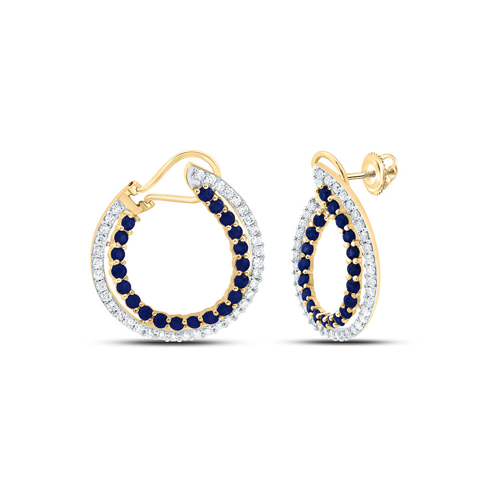 14K Yellow Gold 7/8Cttw Natural Diamond Ana M Round Natural Gem Hoop Earring