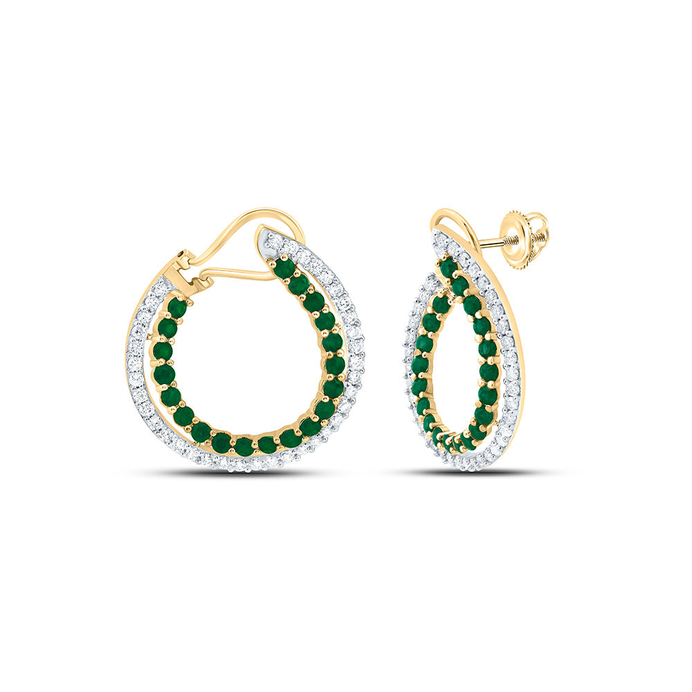 14K Yellow Gold 7/8Cttw Natural Diamond Ana M Round Natural Gem Hoop Earring