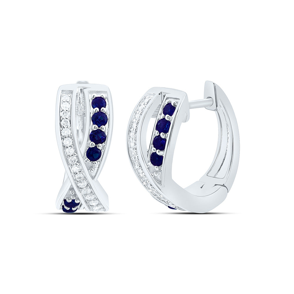14K Yellow Or White Gold 1/8Cttw Natural Diamond Ana M 1/5Ct Round Natural Gem Hoop Earring