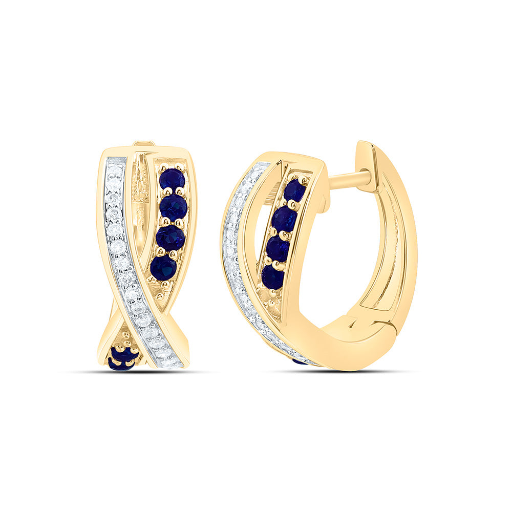 14K Yellow Or White Gold 1/8Cttw Natural Diamond Ana M 1/5Ct Round Natural Gem Hoop Earring