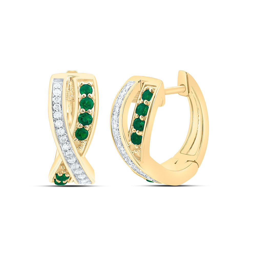 14K Yellow Or White Gold 1/8Cttw Natural Diamond Ana M 1/5Ct Round Natural Gem Hoop Earring
