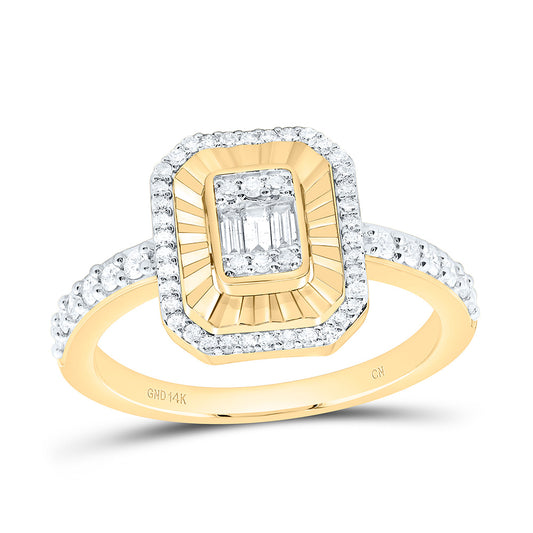 14K Yellow Gold 3/8Cttw Natural Diamond Cn Fashion Emerald Ring