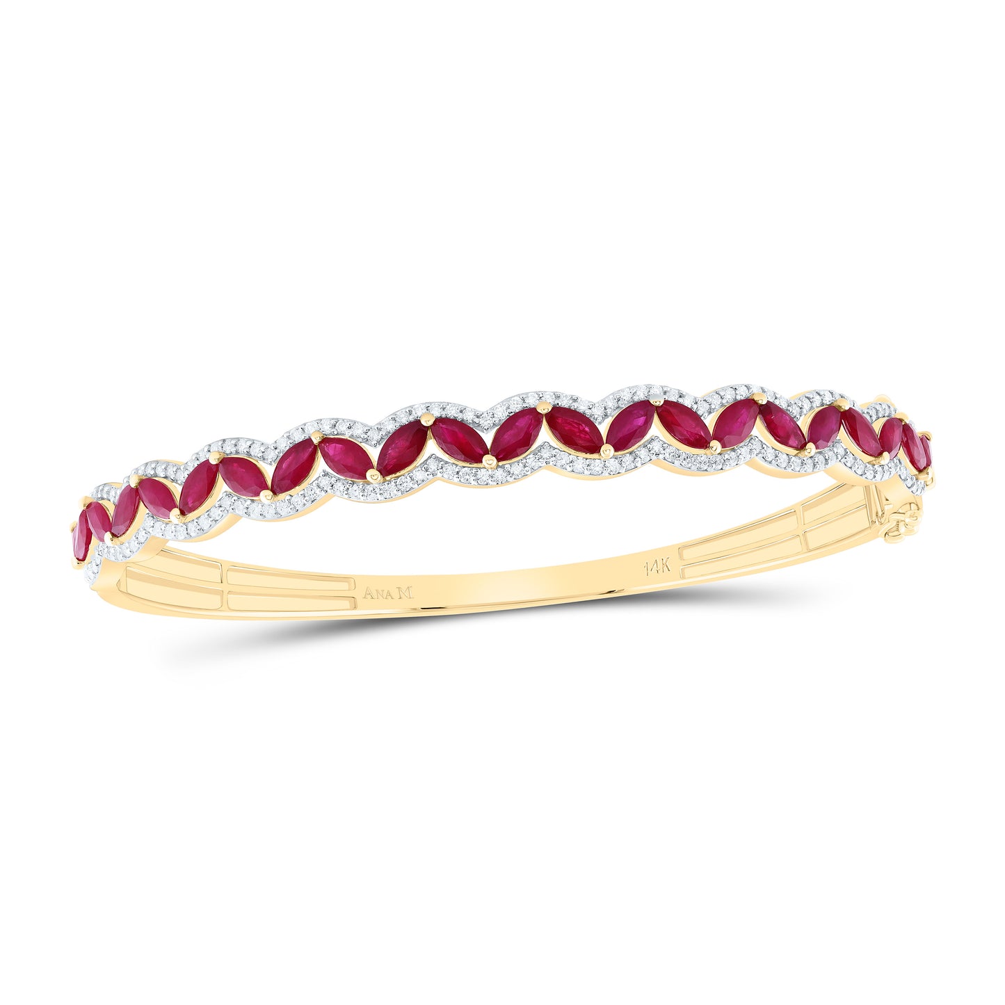 14K Yellow Or White Gold 1 1/5Cttw Natural Diamond Ana M 4 5/8Ct Marquise Ruby Natural Gem Bangle (65X55Mm)