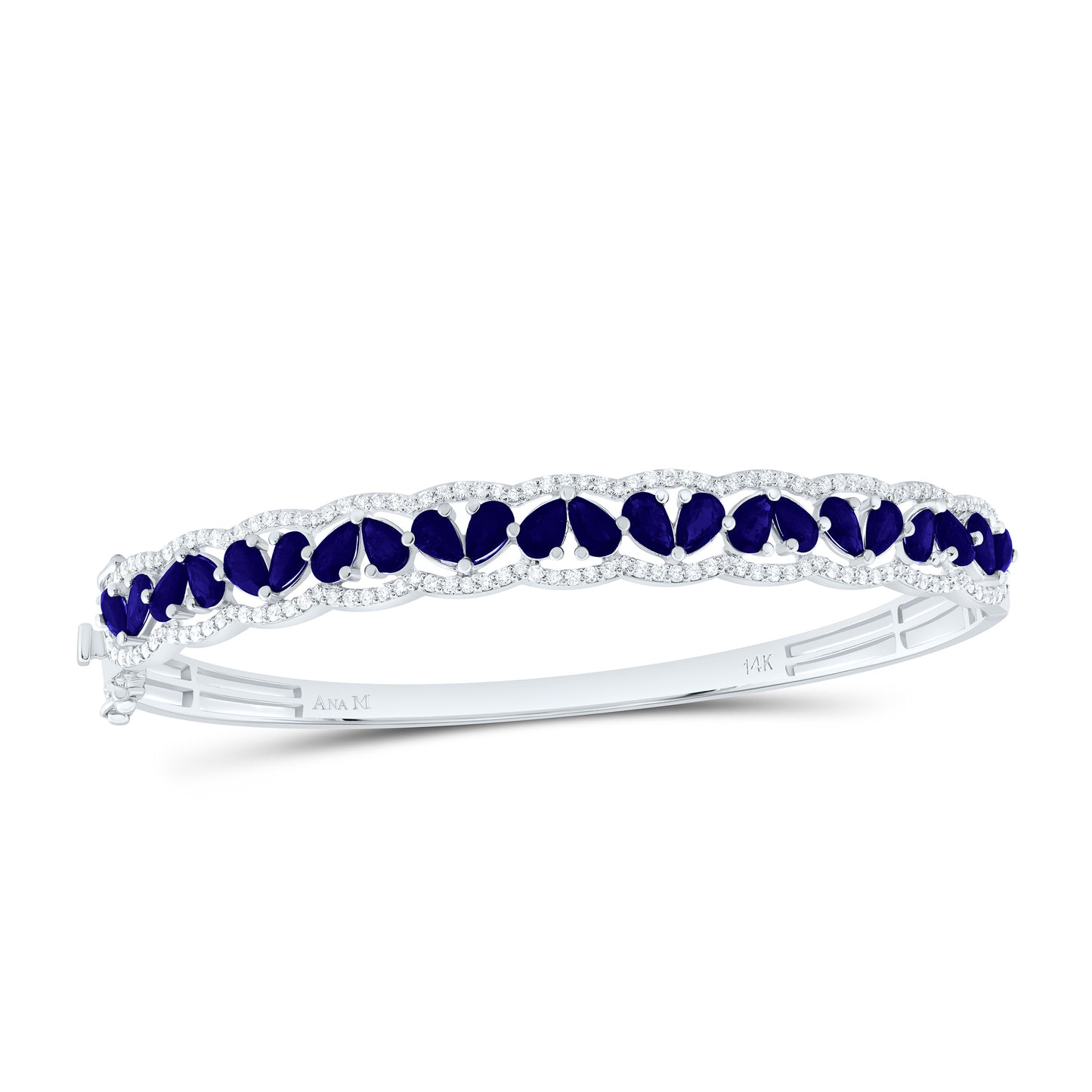 14K Yellow Or White Gold Natural Diamond Ana M Pear Natural Gem Bangle (65X55Mm)