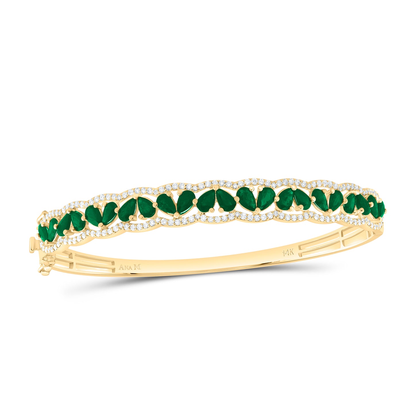 14K Yellow Or White Gold Natural Diamond Ana M Pear Natural Gem Bangle (65X55Mm)