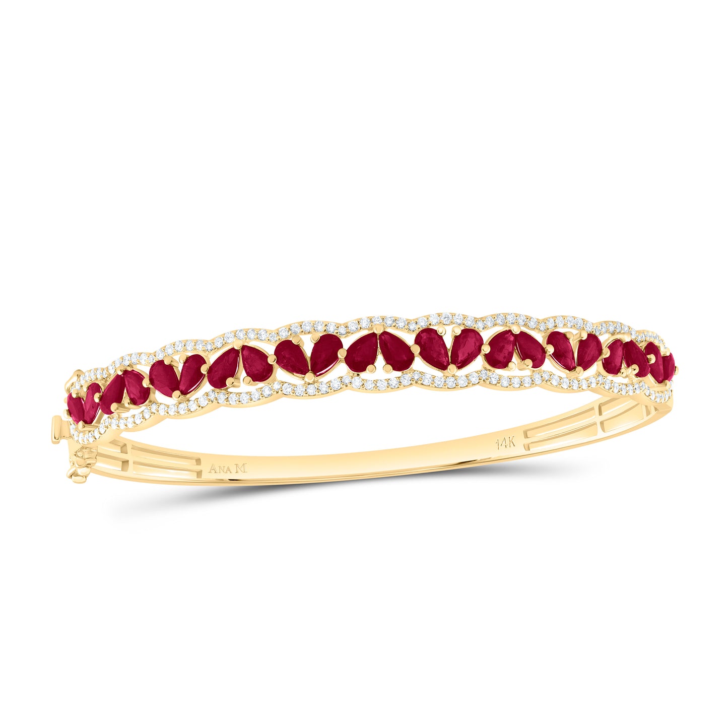 14K Yellow Or White Gold Natural Diamond Ana M Pear Natural Gem Bangle (65X55Mm)