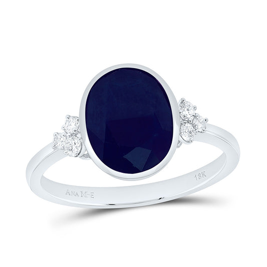 18K 1/8Cttw Natural Diamond Ana M Elite 10X8Mm Oval Natural Gem Oval Ring