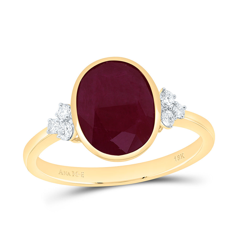 18K 1/8Cttw Natural Diamond Ana M Elite 10X8Mm Oval Natural Gem Oval Ring
