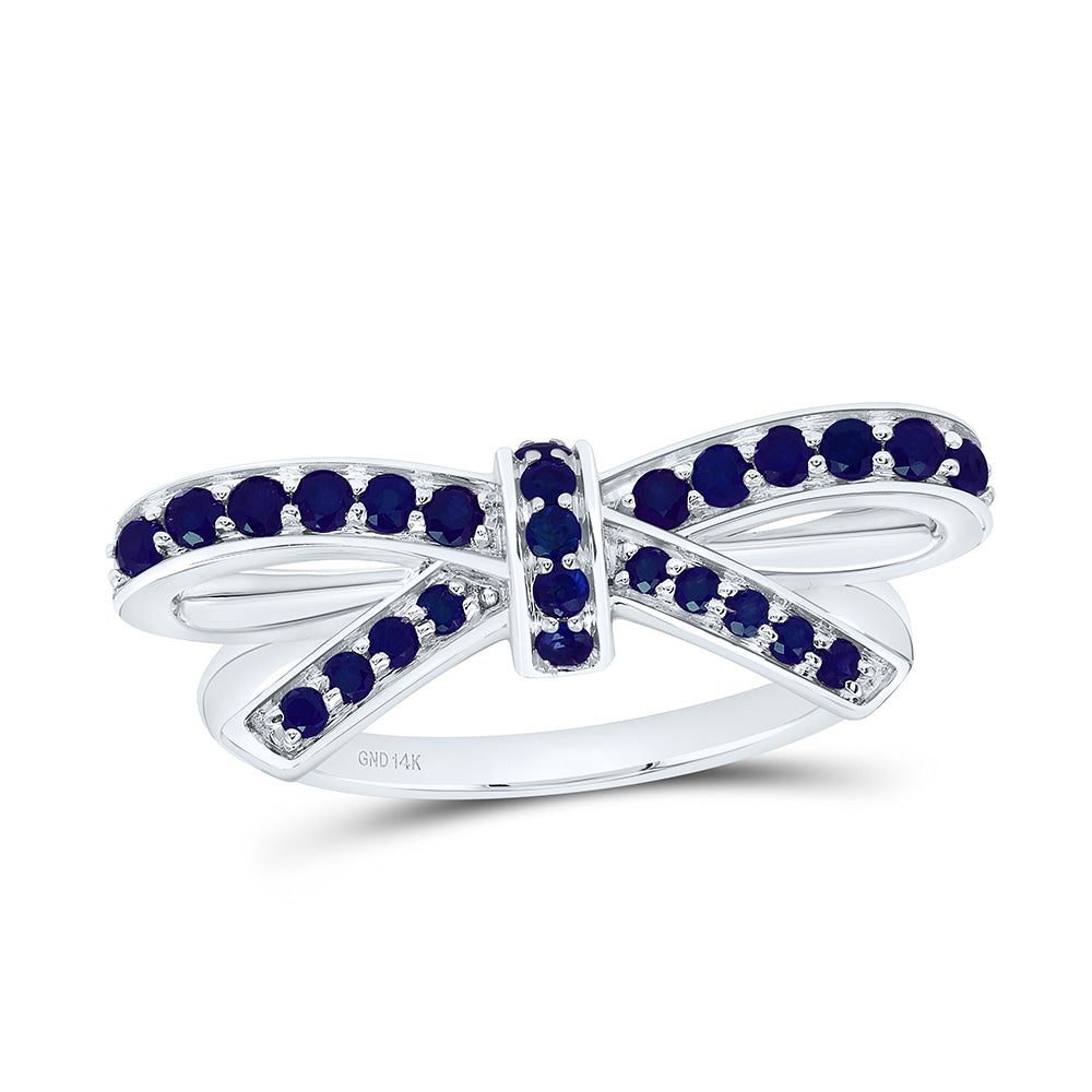 14K Yellow Or White Gold Round Natural Gem Bow Ring