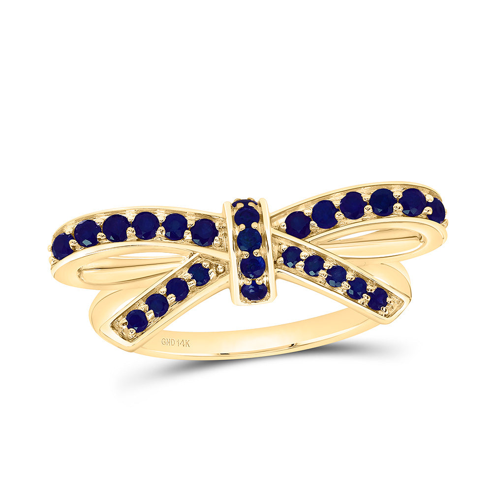 14K Yellow Or White Gold Round Natural Gem Bow Ring