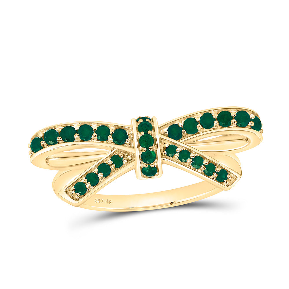 14K Yellow Or White Gold Round Natural Gem Bow Ring