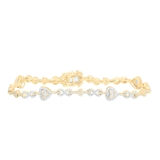 10K Yellow Gold 1 3/4 Cttw Natural Diamond Nk Fashion Infinity Heart Bracelet (7 Inch)